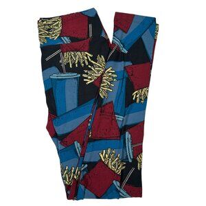 LuLaRoe Unicorn RARE French Fries and Soda Cups Black LLR Leggings One Size OS